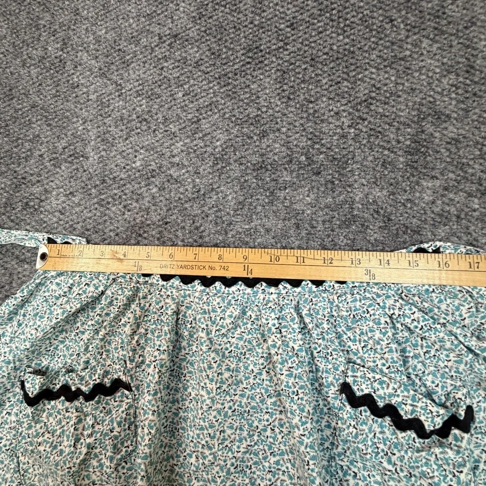 Vintage Handmade Half Apron W/ Pockets Cottagecore Country Cute Blue floral
